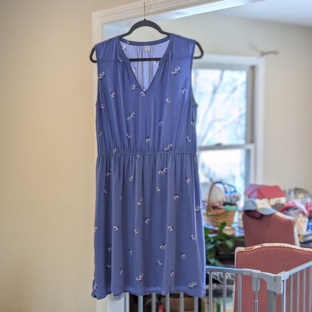 Blue Sleeveless Dress with Floral Embroidery